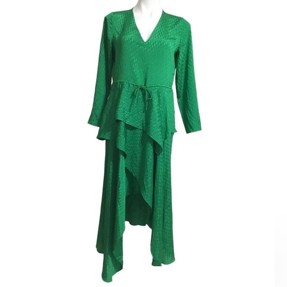 Maje Green Happy Days Jacquard Midi Asymmetrical Hem Dress New Size 38 - Picture 2 of 13